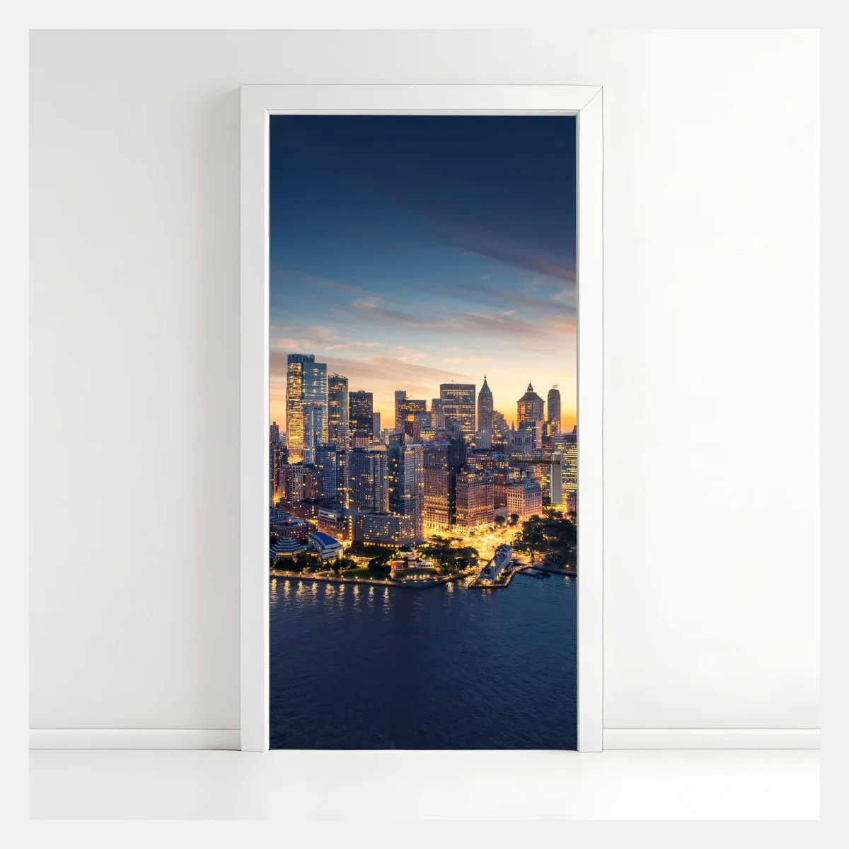 Adesivo per porta panorama di Manhattan all'alba • Wallissimo® Adesivo per porta panorama di Manhattan all'alba • Wallissimo®