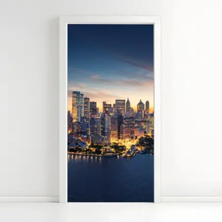 Adesivo per porta panorama di Manhattan all'alba • Wallissimo®