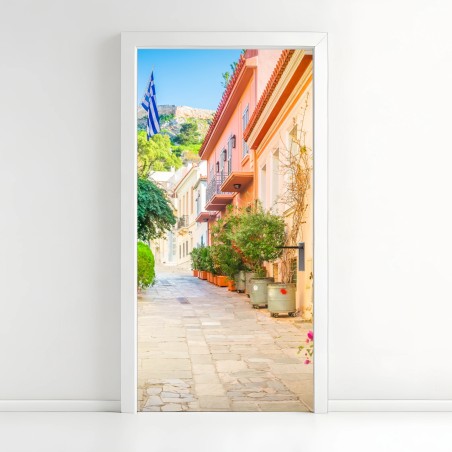 Adesivo per porta angolo fiorito di Atene • Wallissimo®