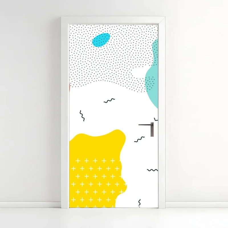 Adesivo per porta design astratto colorato in stile memphis