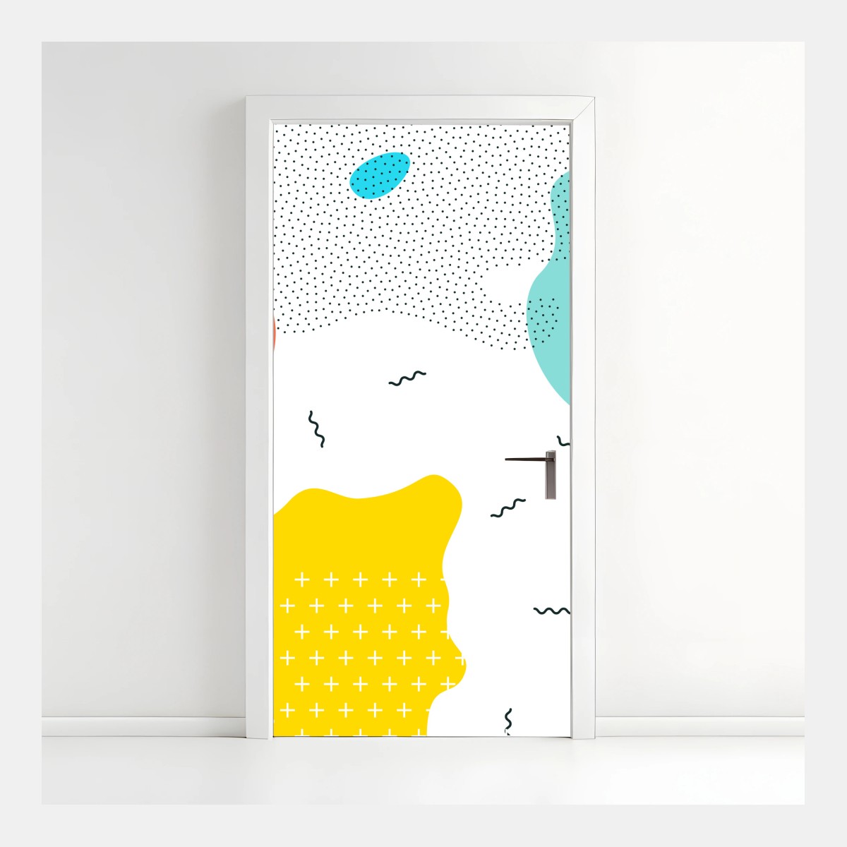 Adesivo per porta design astratto colorato in stile memphis • Wallissimo®