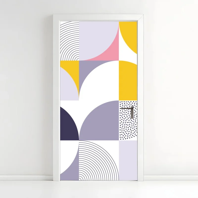 Adesivo per porta motivo geometrico pastello moderno
