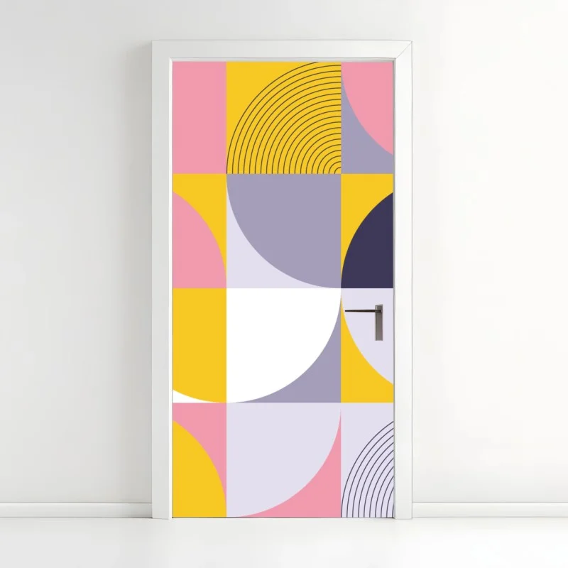 Adesivo per porta motivo geometrico vivace a blocchi di colore