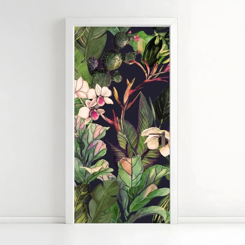 Adesivo per porta motivo botanico tropicale acquerellato