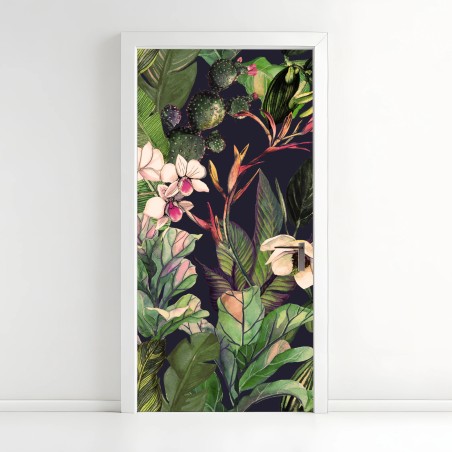 Adesivo per porta motivo botanico tropicale acquerellato • Wallissimo®