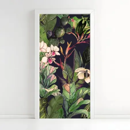 Adesivo per porta motivo botanico tropicale acquerellato • Wallissimo®