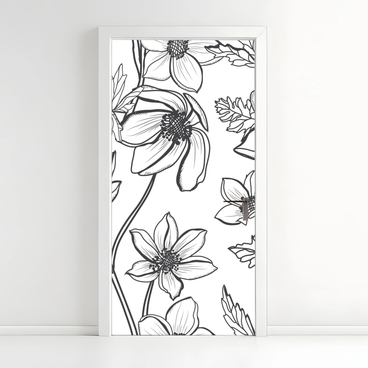 Adesivo per porta motivo floreale a linee sottili • Wallissimo®