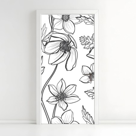 Adesivo per porta motivo floreale a linee sottili • Wallissimo®