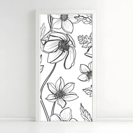 Adesivo per porta motivo floreale a linee sottili • Wallissimo®