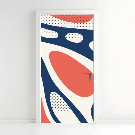 Adesivo per porta composizione astratta pop art in toni corallo e blu • Wallissimo®