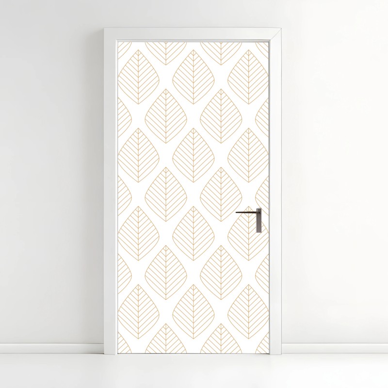 Adesivo per porta motivo di foglie dorate minimalista