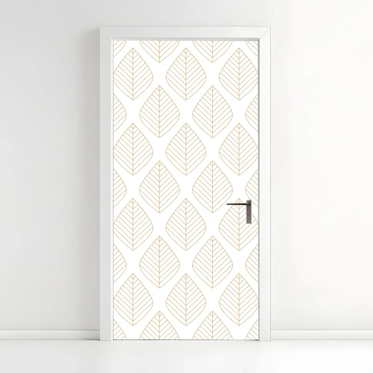 Adesivo per porta motivo di foglie dorate minimalista • Wallissimo® Adesivo per porta motivo di foglie dorate minimalista • Wallissimo®