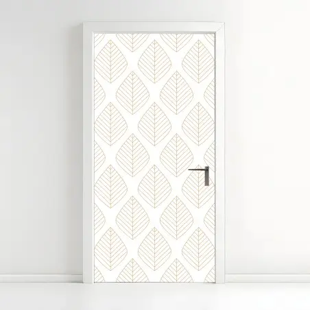 Adesivo per porta motivo di foglie dorate minimalista • Wallissimo®