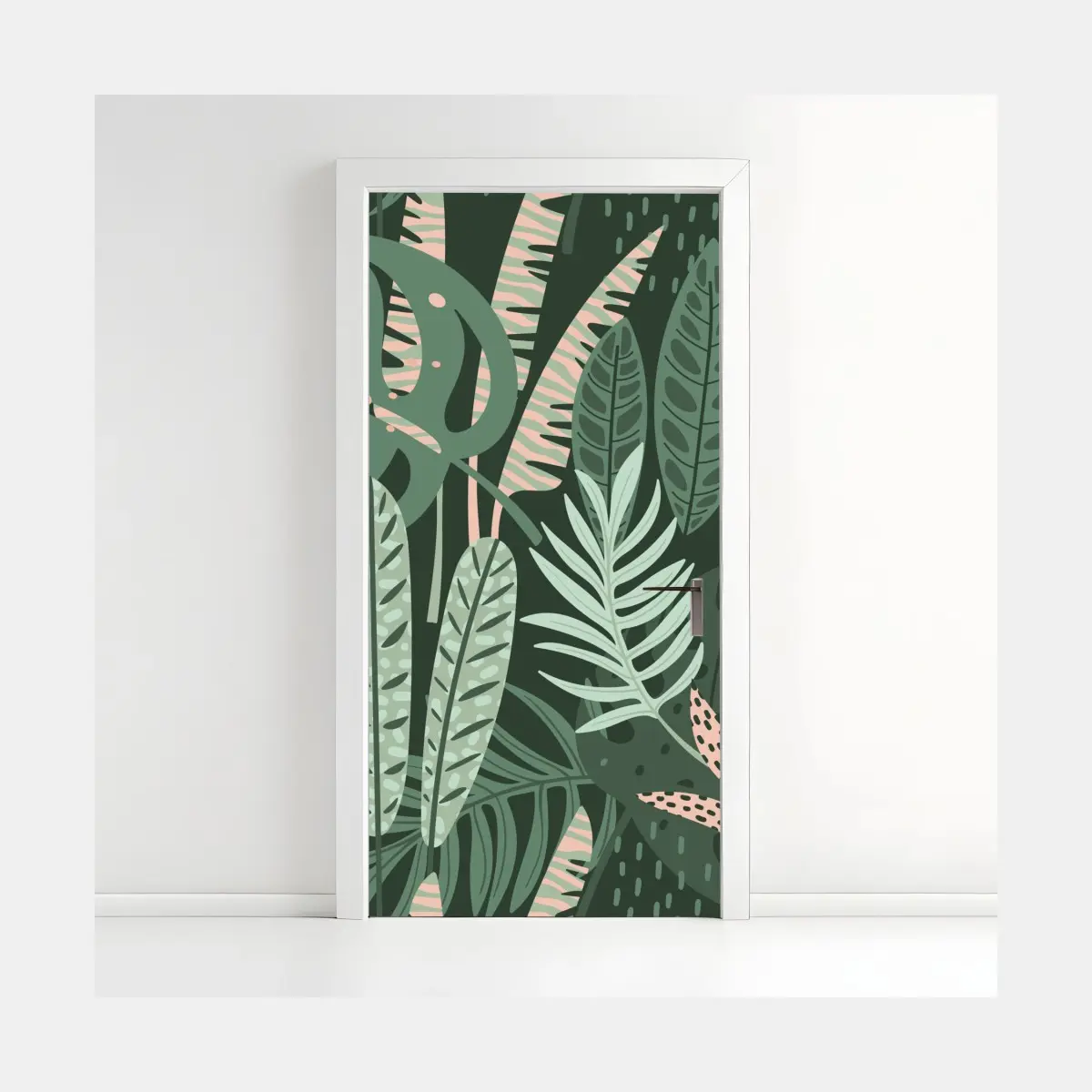 Adesivo per porta murale botanico foglie tropicali in verde • Wallissimo®
