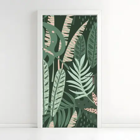 Adesivo per porta murale botanico foglie tropicali in verde • Wallissimo®