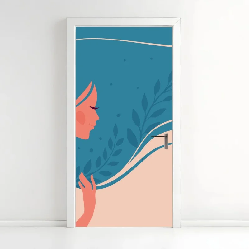 Adesivo per porta ritratto floreale di donna in profilo