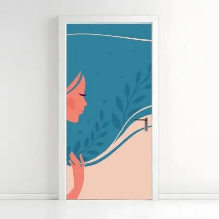 Adesivo per porta ritratto floreale di donna in profilo • Wallissimo®