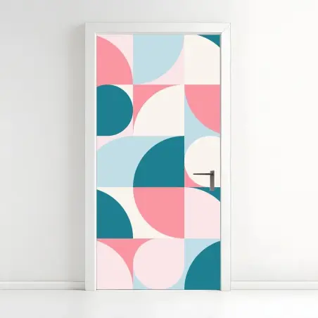 Adesivo per porta motivo geometrico pastello in stile retro • Wallissimo®