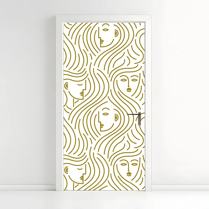 Adesivo per porta motivo dorato di volti femminili intrecciati