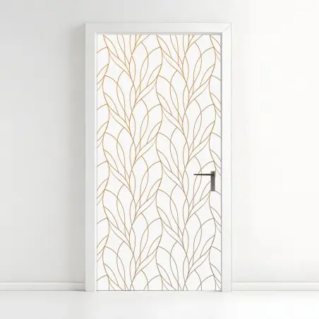 Adesivo per porta elegante motivo di foglie dorate • Wallissimo®