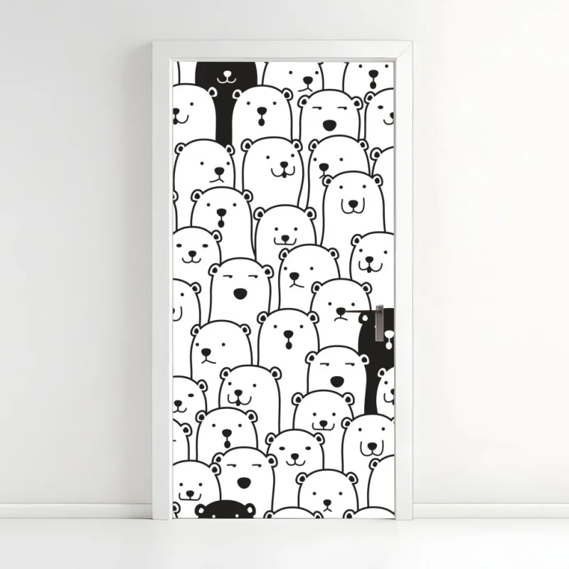 Adesivo per porta motivo di orsi minimal in bianco e nero