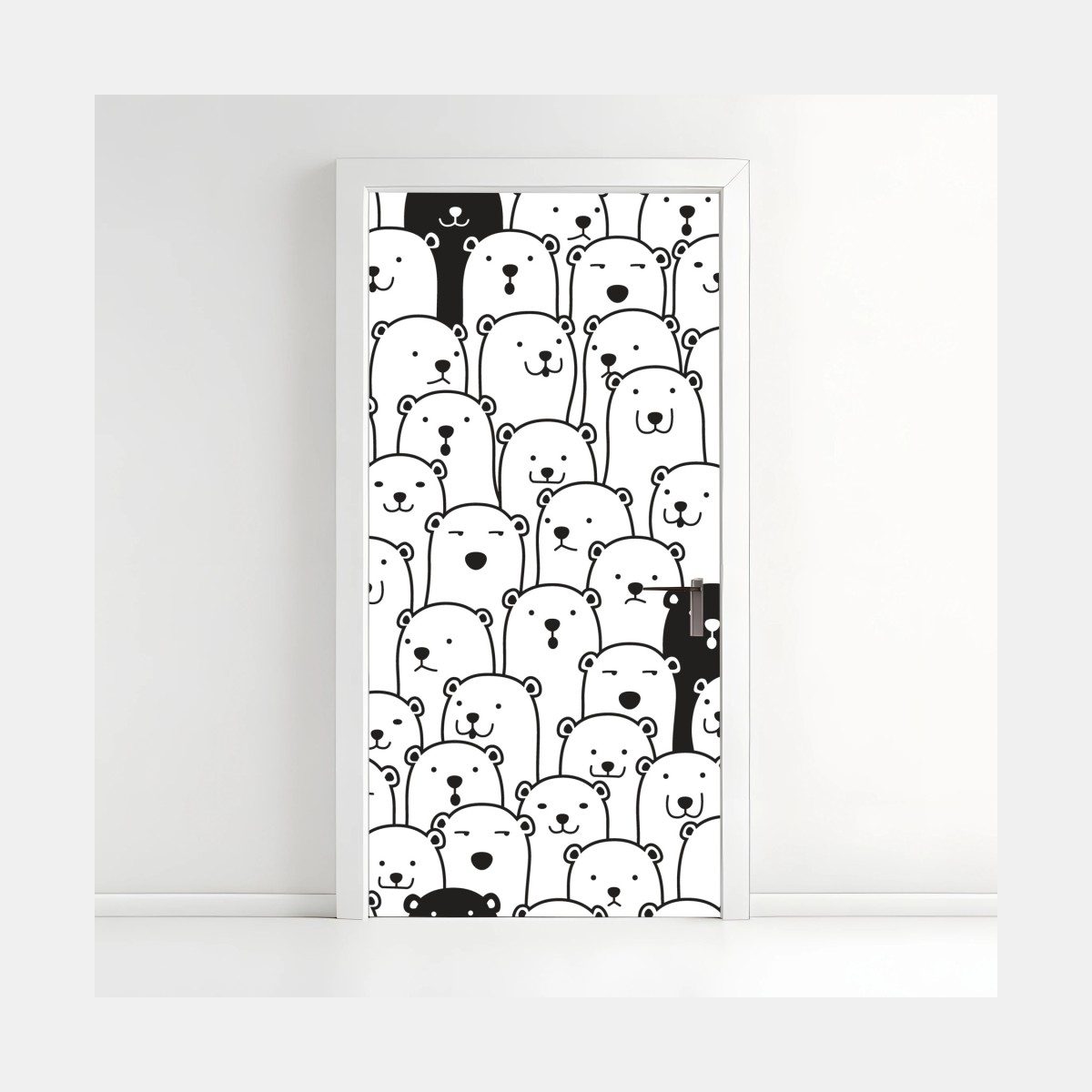 Adesivo per porta motivo di orsi minimal in bianco e nero • Wallissimo®