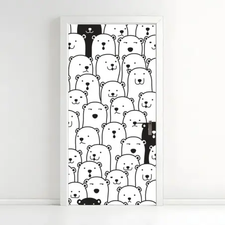 Adesivo per porta motivo di orsi minimal in bianco e nero • Wallissimo®