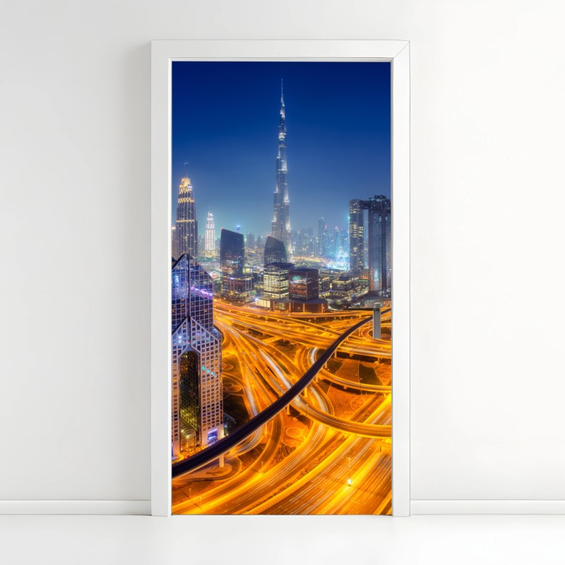 Adesivo per porta panoramica notturna di Dubai