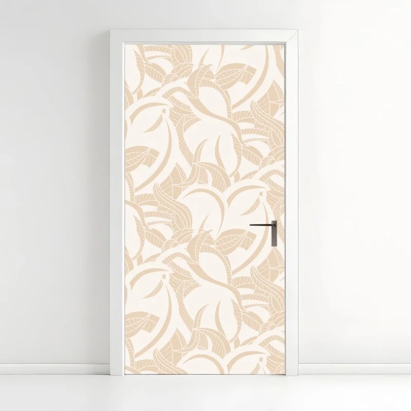 Adesivo per porta motivo di foglie beige elegante