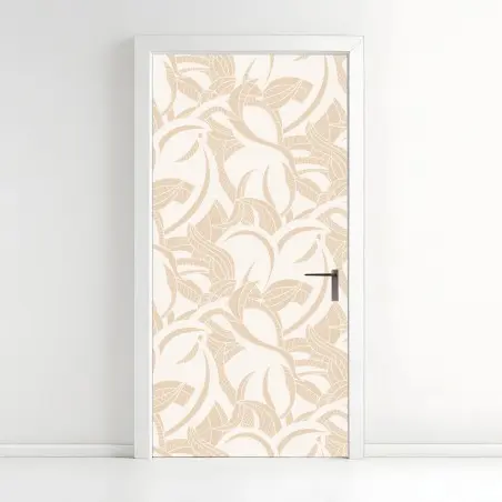 Adesivo per porta motivo di foglie beige elegante • Wallissimo®