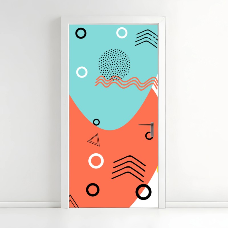 Adesivo per porta motivo geometrico pop dai colori vivaci