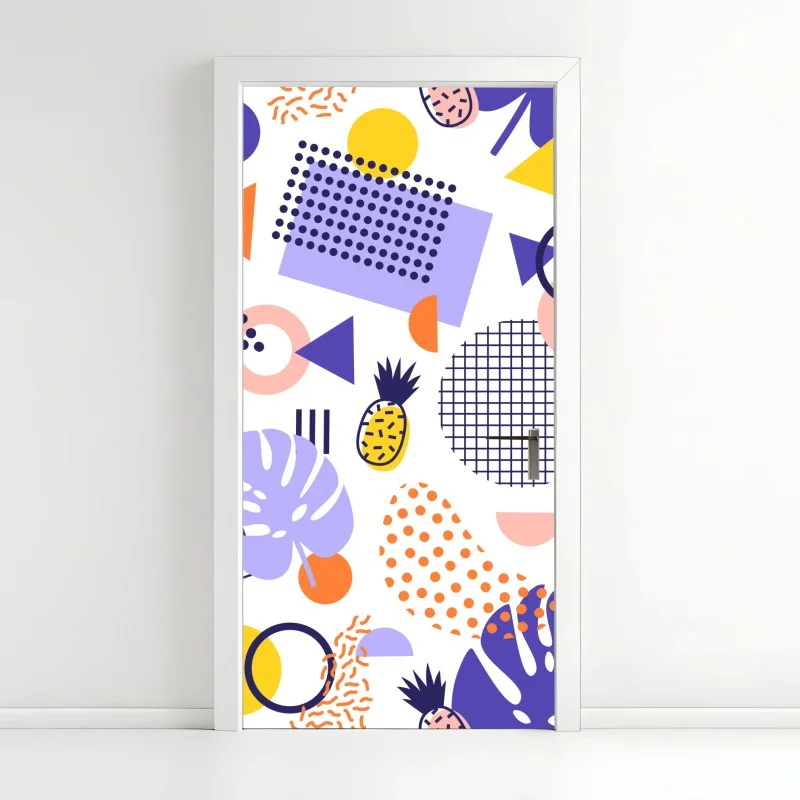 Adesivo per porta motivo tropicale geometrico estivo
