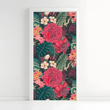Adesivo per porta motivo floreale tropicale dai toni vivaci • Wallissimo®