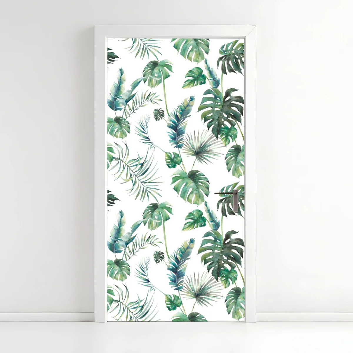 Adesivo per porta motivo foglie tropicali acquerellate • Wallissimo® Adesivo per porta motivo foglie tropicali acquerellate • Wallissimo®