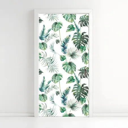 Adesivo per porta motivo foglie tropicali acquerellate • Wallissimo®