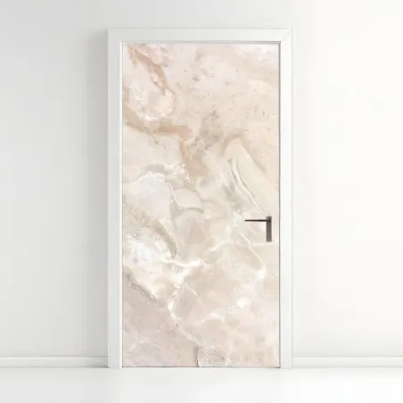 Adesivo per porta marmo beige venato per decorazione murale • Wallissimo®