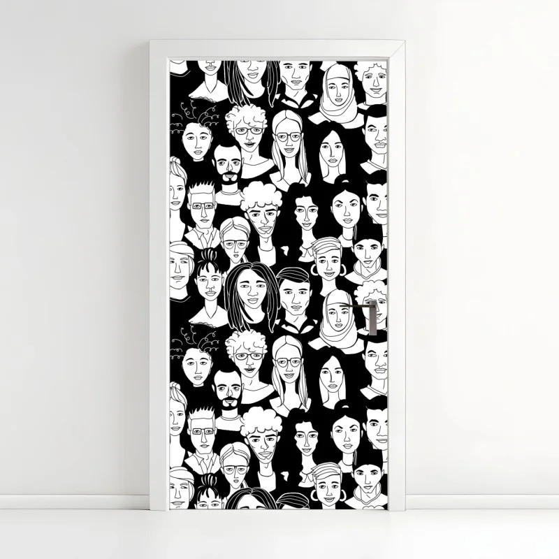 Adesivo per porta ritratto collettivo in bianco e nero