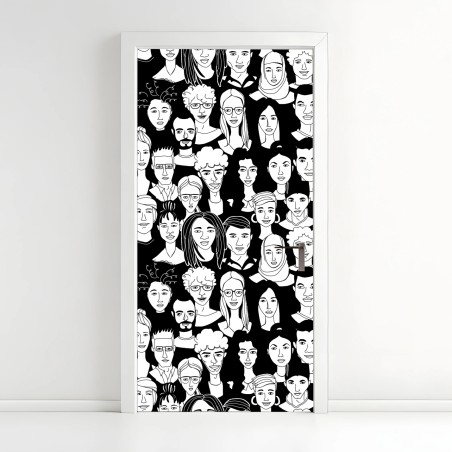 Adesivo per porta ritratto collettivo in bianco e nero • Wallissimo®
