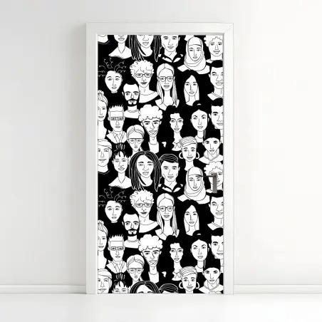 Adesivo per porta ritratto collettivo in bianco e nero • Wallissimo®