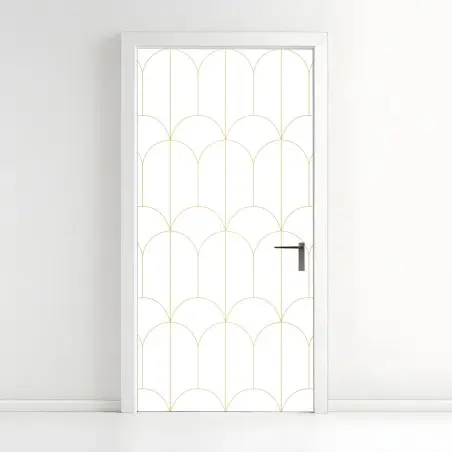 Adesivo per porta motivo art déco oro su sfondo bianco • Wallissimo®