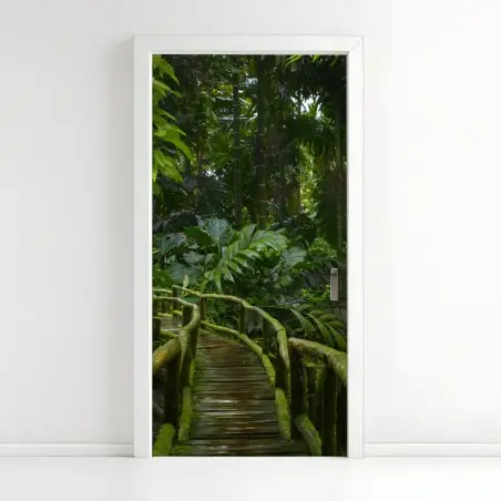 Adesivo per porta passerella nella foresta pluviale lussureggiante • Wallissimo®