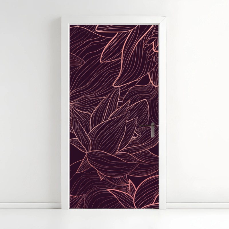 Adesivo per porta motivo floreale lineare in rosa antico
