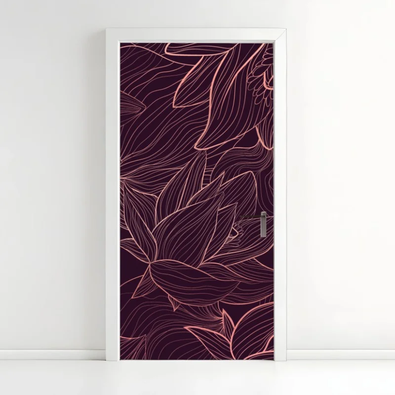 Adesivo per porta motivo floreale lineare in rosa antico