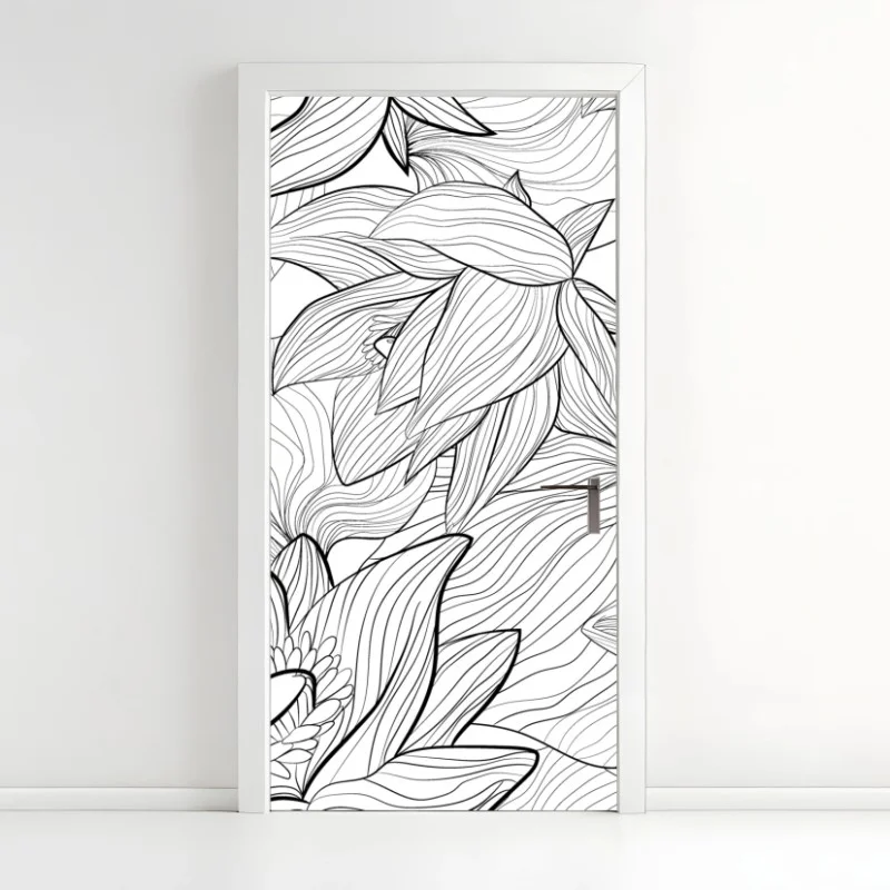 Adesivo per porta fiori stilizzati in bianco e nero