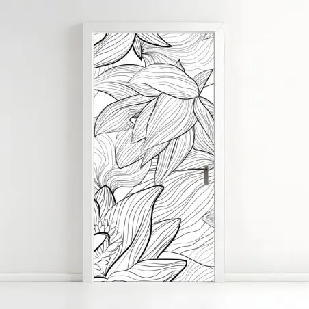 Adesivo per porta fiori stilizzati in bianco e nero • Wallissimo®