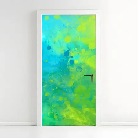 Adesivo per porta astratto acquerello blu e verde • Wallissimo®