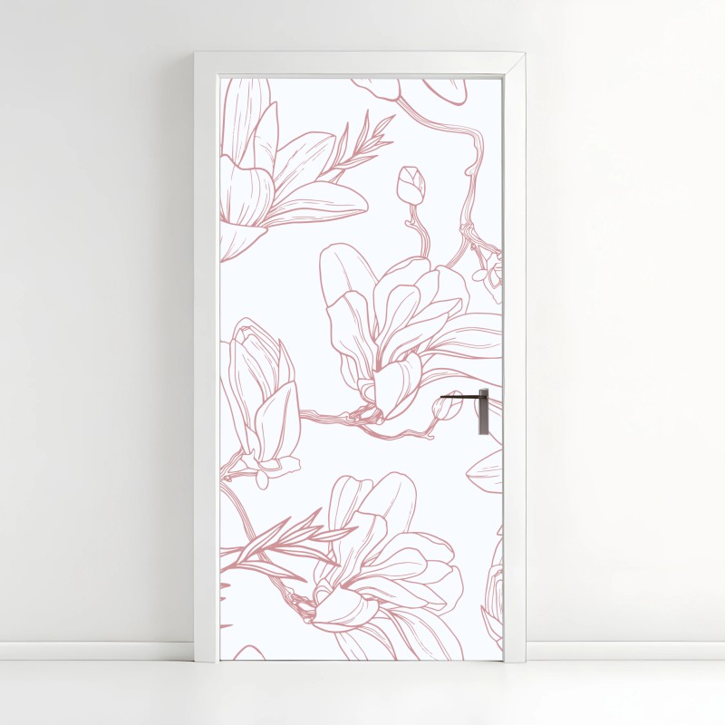 Adesivo per porta motivo di magnolie su sfondo tenue