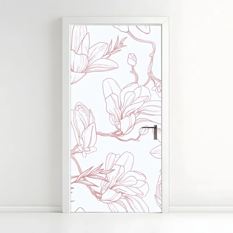 Adesivo per porta motivo di magnolie su sfondo tenue