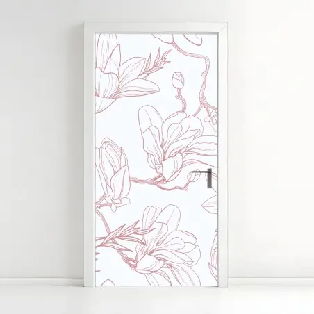 Adesivo per porta motivo di magnolie su sfondo tenue • Wallissimo®