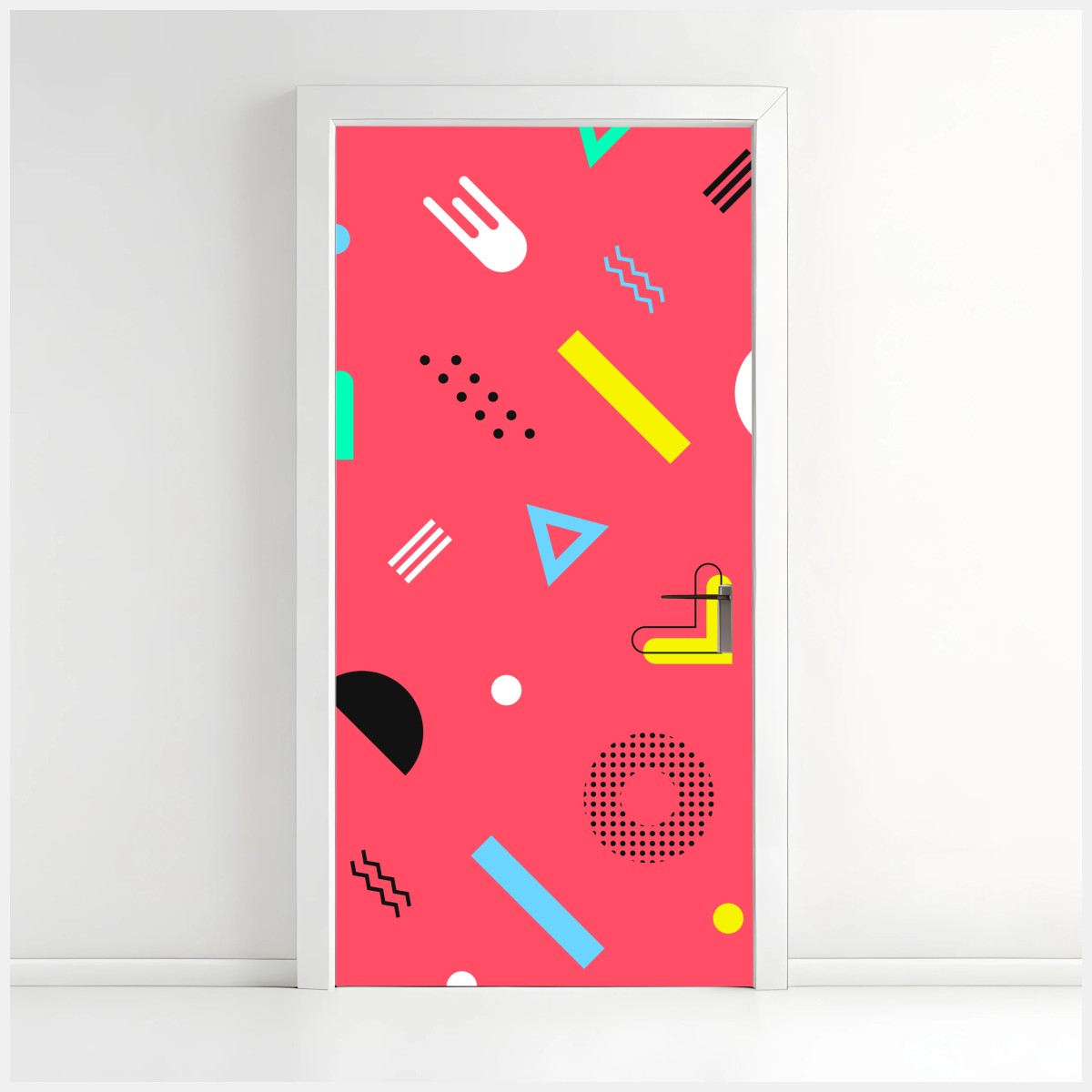 Adesivo per porta motivo geometrico vivace anni '80 • Wallissimo®